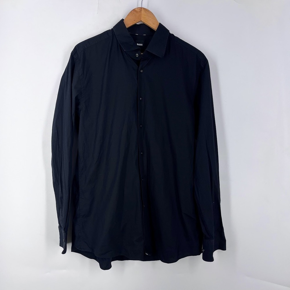 Hugo Boss Mens Slim Fit Easy Iron Black Long Sleeve Button Down Shirt XL 17.5